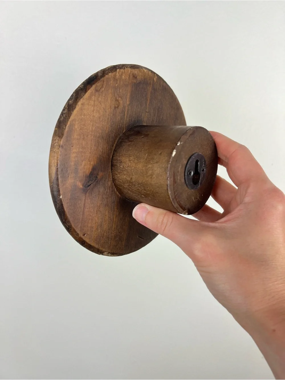 Set of 3 Round Walnut Wood Wall Hooks / Coat Hangers